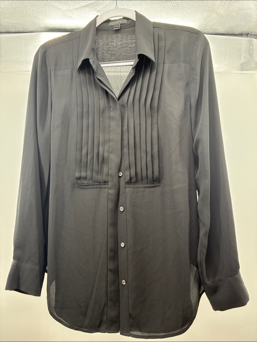 J. Crew Black Pleated Front Blouse